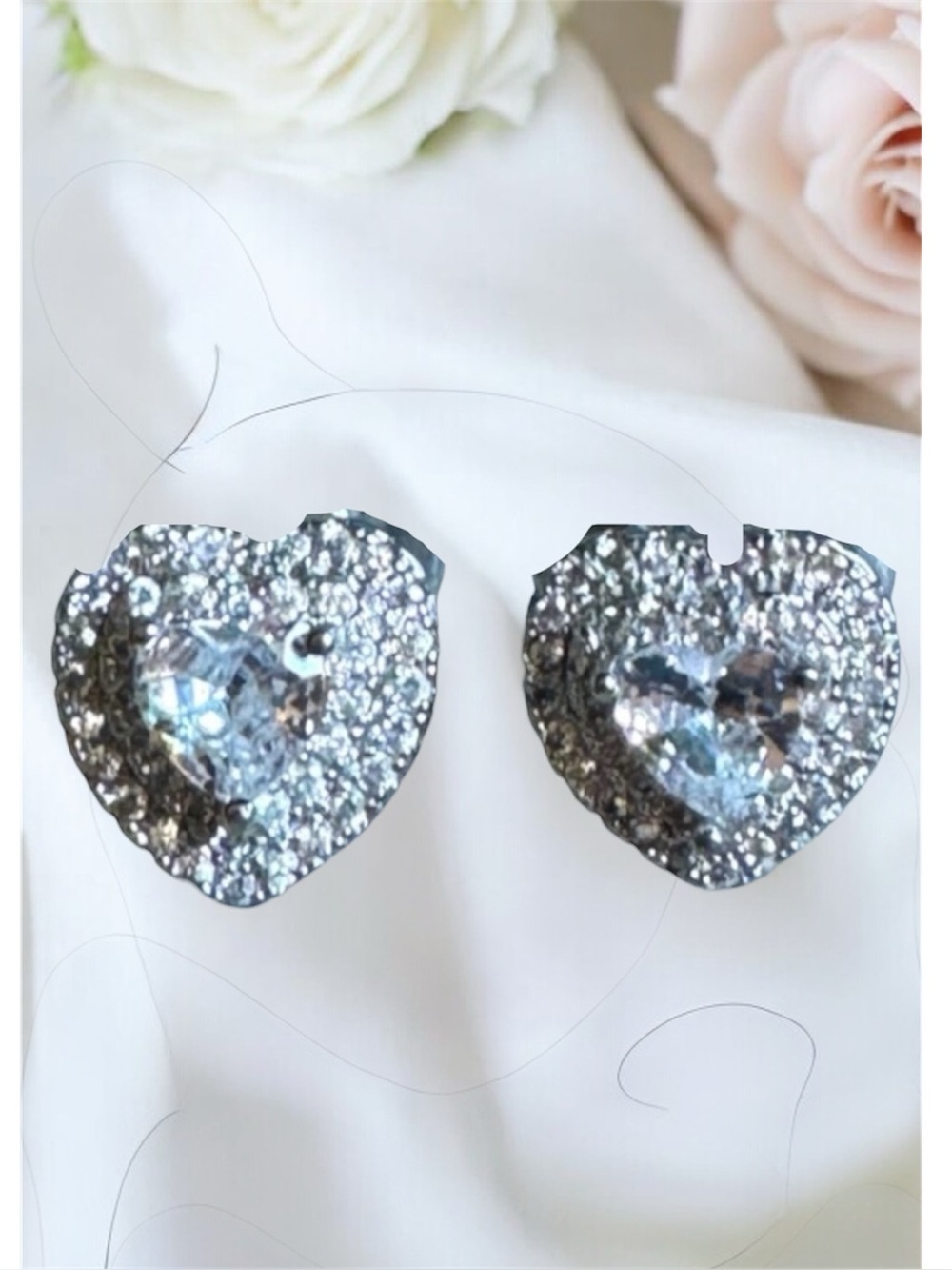 J. CREW Heart Halo Crystal Stud Earrings - Silver-tone NEW - Picture 3 of 7